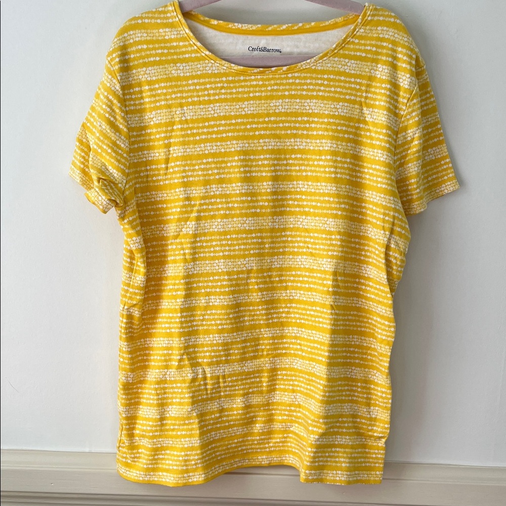 Croft & Barrow Yellow Striped Women's Short Sleeve Top, Size S
